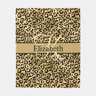 Monogramm Gold-Schwarz Leopardenprint Fleecedecke