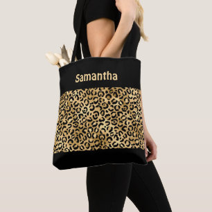 Monogramm Gold Schwarz Leopardenprint Gepard Tier Tasche
