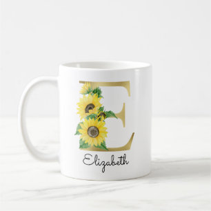 Monogramm Gold Sonnenblume Girly Floral Anfangsbuc Kaffeetasse