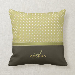 Monogramm Gold und Ecru Olive Green Kissen