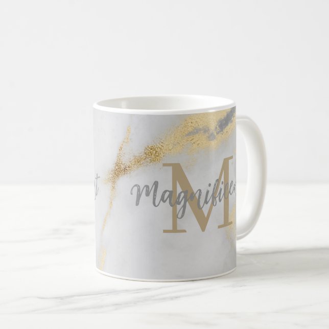 Monogramm Gold und grauer Marmor Kaffeetasse (VorderseiteRechts)