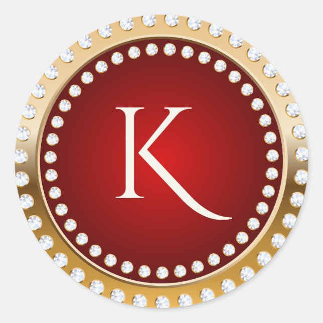Monogramm Gold und Red White Diamonds Runder Aufkleber (Vorderseite)