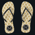 Monogramm Gold und Schwarz Flip Flops<br><div class="desc">Maßgeschneiderte, bedruckte Flop-Sandalen mit einem stilvollen marokkanischen Quartrefolienmuster und einem eigenen Monogramm oder einem anderen Text in einem Kreisrahmen. Klicken Sie auf Anpassen, um Schriftart und Farben zu ändern oder eigene Bilder hinzuzufügen, um ein einzigartiges Design zu erstellen!</div>