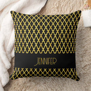 Monogramm, Gold und schwarzes Vierblatt Kissen
