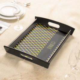 Monogramm, Gold und schwarzes Vierblatt Serviertablett