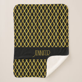 Monogramm, Gold und schwarzes Vierblatt Sherpadecke