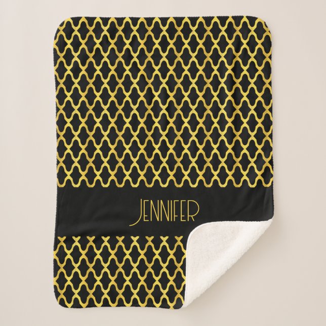 Monogramm, Gold und schwarzes Vierblatt Sherpadecke (Vorderseite)