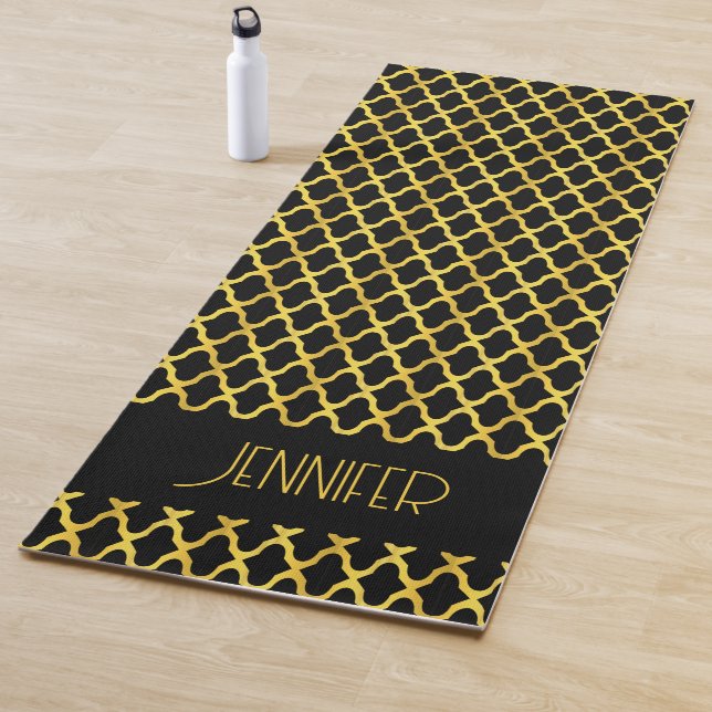 Monogramm, Gold und schwarzes Vierblatt Yogamatte (Beispiel)