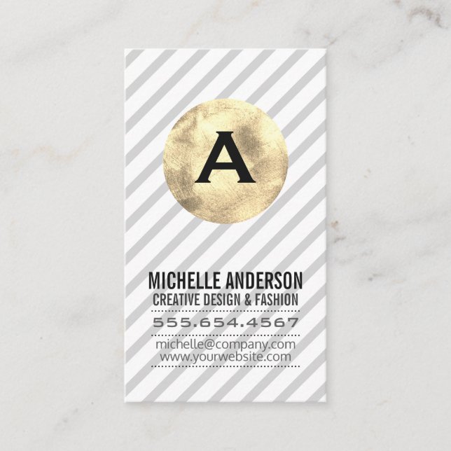 Monogramm/Gold und Streifen Visitenkarte (Vorderseite)