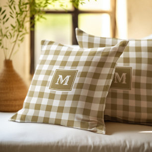 Monogramm Gold und Weiß Büffel Karo Kissen
