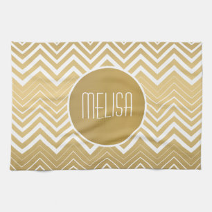 Monogramm Gold und Weiß Zickzack-Chevron Geschirrtuch