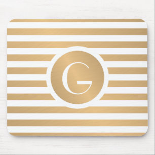 Monogramm Gold und Weiße Streifen Mousepad