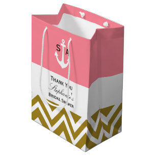 Monogramm-Gold Zickzack mit rosa Seebraut Mittlere Geschenktüte