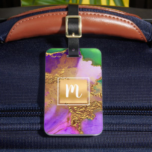 Monogramm Goldbarren lila Aquamarbor abstrakt Gepäckanhänger