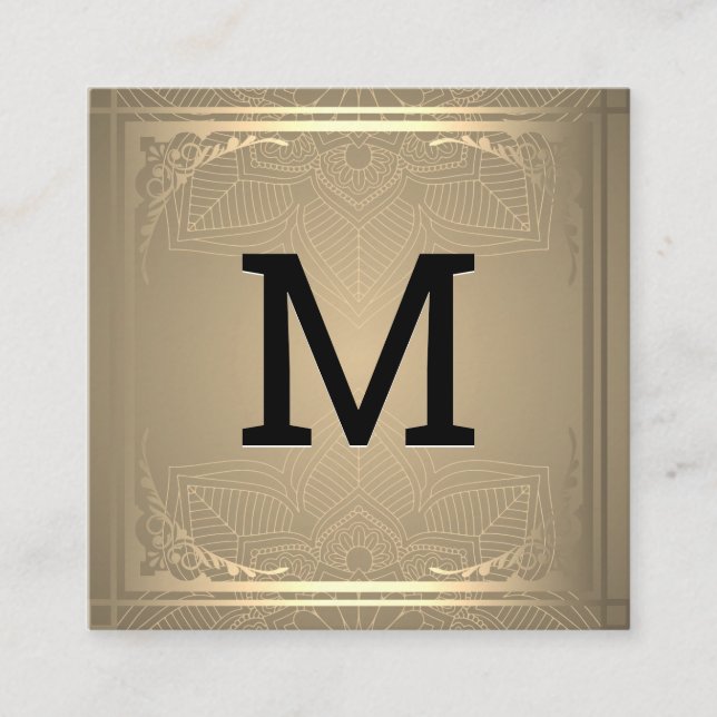 Monogramm | Golddekorative Geschäfte am Grenzplatz Quadratische Visitenkarte (Vorderseite)