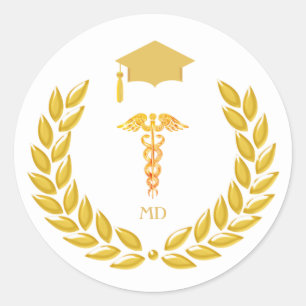 Monogramm & Golden Medical Doctor Abschluss Runder Aufkleber