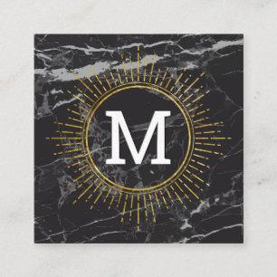 Monogramm Golden Shine Schwarzer Marmor Quadratische Visitenkarte