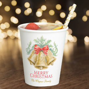 Monogramm goldene Glocken Roter Bug Weihnachten Pa Pappbecher