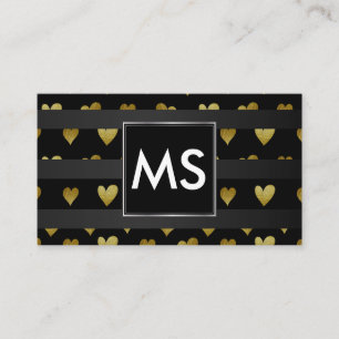 Monogramm Goldene Herzen Streifen Visitenkarte