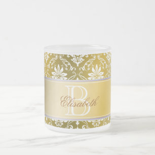 Monogramm-goldener gelber und weißer Damast Mattglastasse