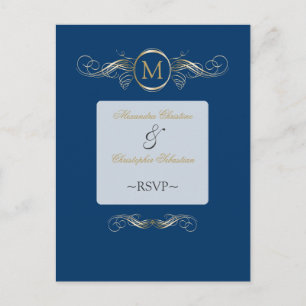 Monogramm-goldener Wirbel elegantes blaues UAWG Einladungspostkarte