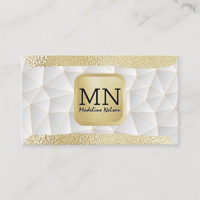 Monogramm | Goldfolie gebürstet | Moderne Geometri Visitenkarte (Vorderseite)