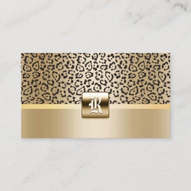 Monogramm-Goldinitialen-Leopard-Druck elegant Visitenkarte (Vorderseite)