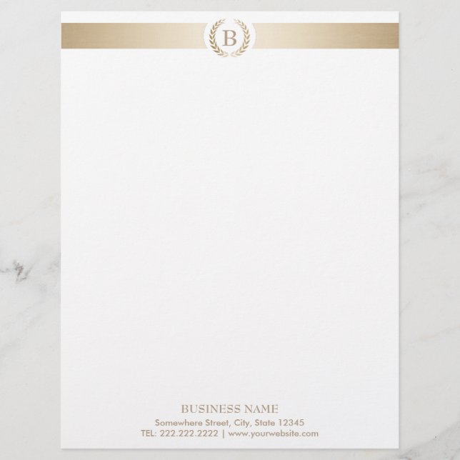 Monogramm-Goldlorbeer-Kranz-modernes elegantes Briefkopf (Vorderseite)