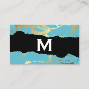 Monogramm Goldmarmor Teal Visitenkarte