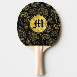 Monogramm-Goldpaisley-Muster auf Schwarzem Tischtennis Schläger