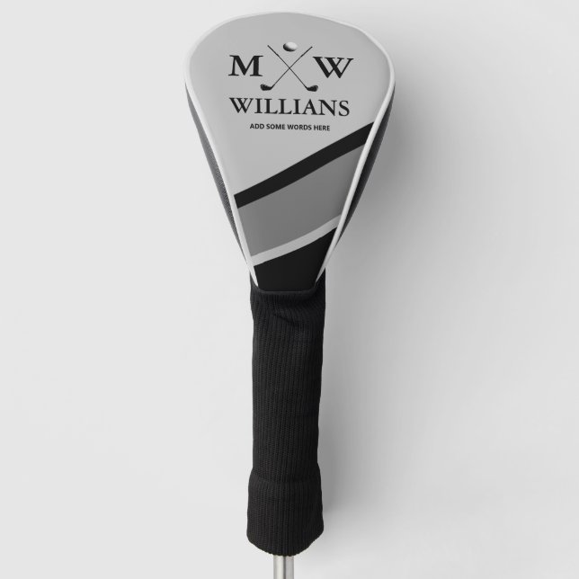 Monogramm (golfer name & initials) schwarz grau golf headcover (Vorderseite)