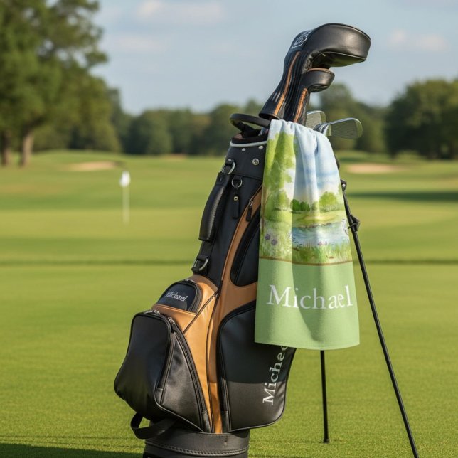 Monogramm-Golfplatz mit Reiher  Golfhandtuch (Von Creator hochgeladen)