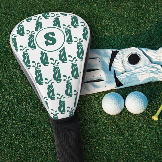 Monogramm-Golftaschenmuster Modern Preppy Grün Golf Headcover (Personalized initial for a custom, premium look.)