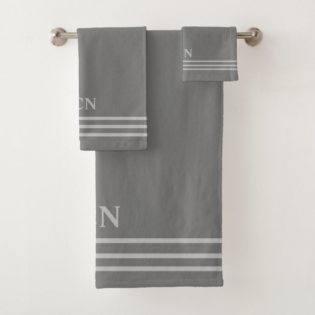 Monogramm Grau Hellgrau Gestreifte Rand Geschenk Badhandtuch Set (Insitu)