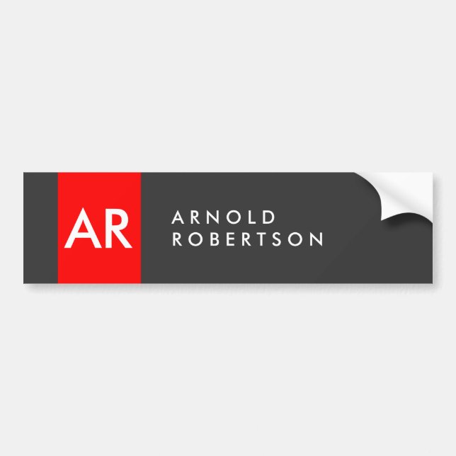 Monogramm Grau Rot Modernes Minimalistisch Autoaufkleber (Vorne)