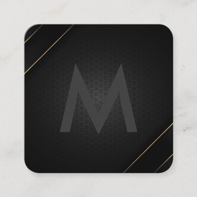 Monogramm Grau Schwarz | Geometrisches Gold gestre Quadratische Visitenkarte (Vorderseite)