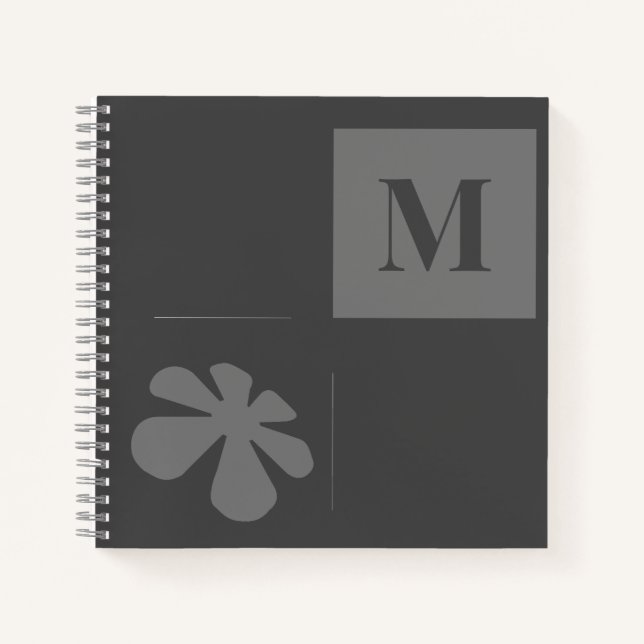 Monogramm Grau Schwarz Notizbuch (Vorderseite)