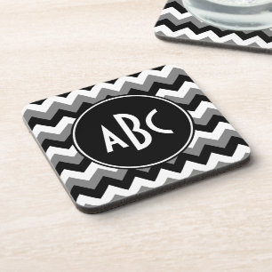 Monogramm Grau Schwarz und Weiß Zickzack Untersetzer