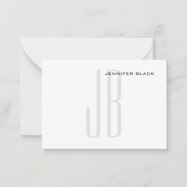 Monogramm Grau Schwarz-weiß Modernes Minimalistisc Mitteilungskarte (Vorderseite)