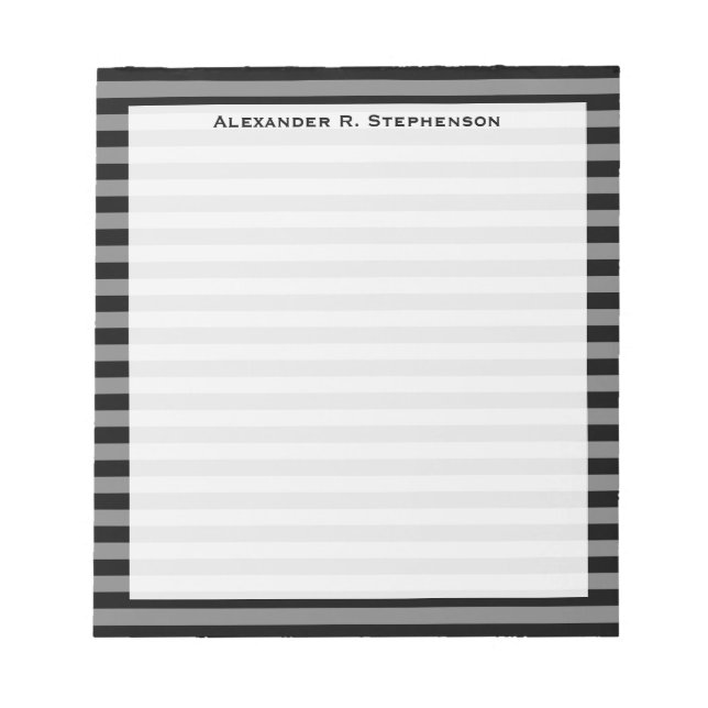Monogramm, grau und schwarz Streifen Notizblock (Vorderseite)