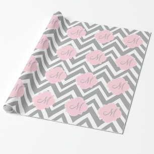 Monogramm grau und weiß Zickzack mit Pastellrosa Geschenkpapier