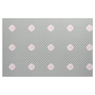 Monogramm, grau, weiß und pastellrosa Polka-Dot Stoff