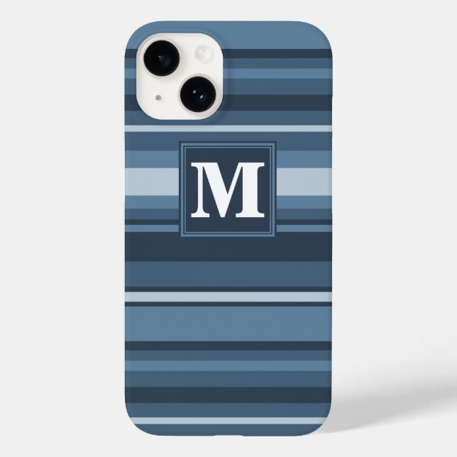 Monogramm graublaue Streifen Case-Mate iPhone 14 Hülle (Rückseite)