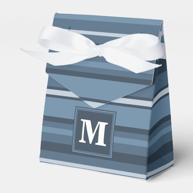 Monogramm graublaue Streifen Geschenkschachtel (Vorderseite)