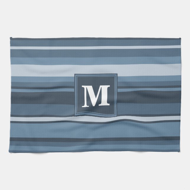 Monogramm graublaue Streifen Handtuch (Horizontal)