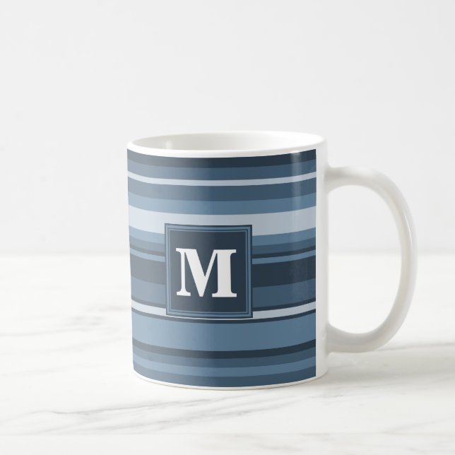 Monogramm graublaue Streifen Kaffeetasse (Rechts)