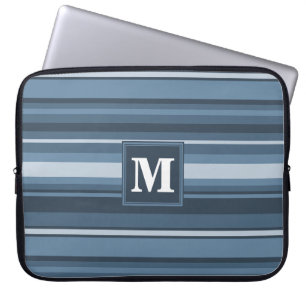 Monogramm graublaue Streifen Laptopschutzhülle