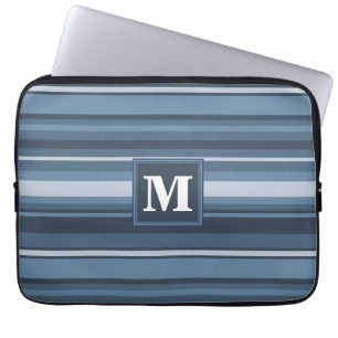 Monogramm graublaue Streifen Laptopschutzhülle