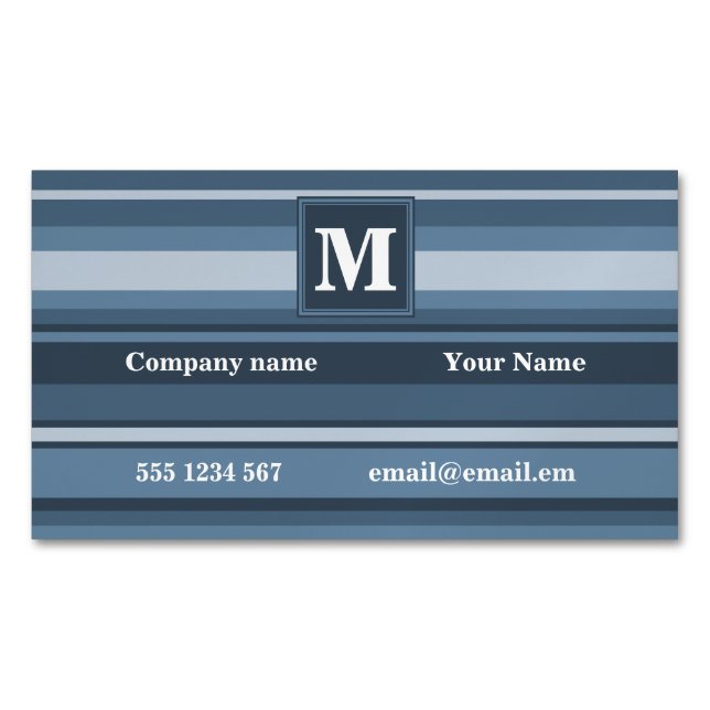 Monogramm graublaue Streifen Magnetische Visitenkarte (Vorderseite)