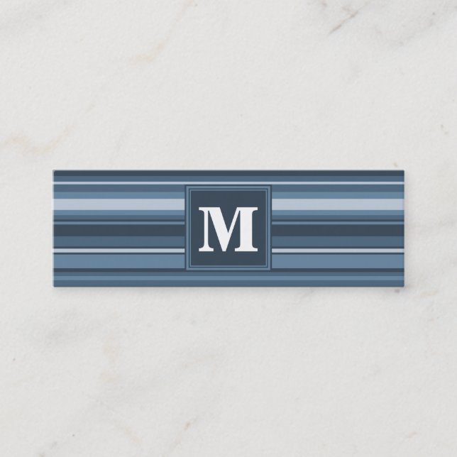 Monogramm graublaue Streifen Mini Visitenkarte (Vorderseite)